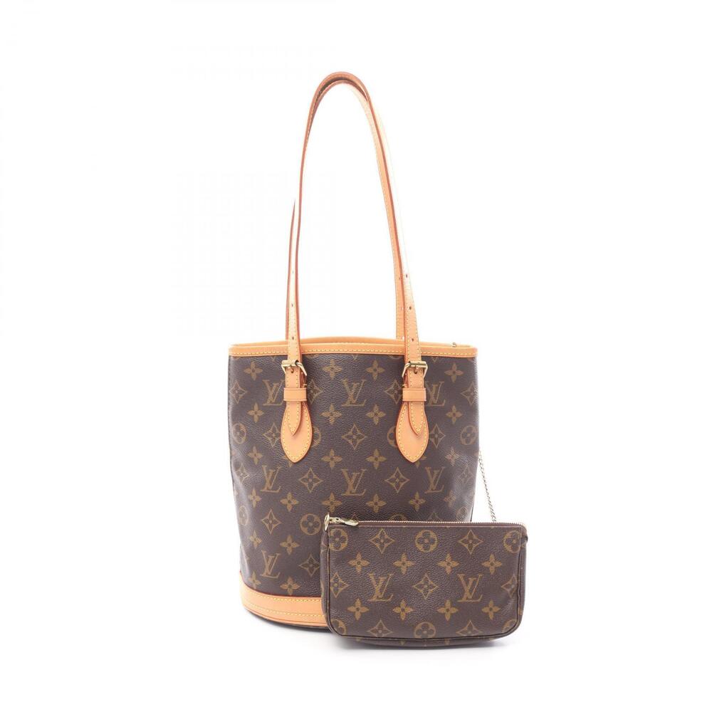 Louis Vuitton Bucket Handbag Canvas Leather Monogram Brown